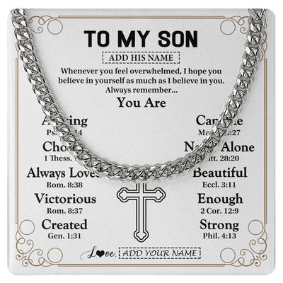 Cuban Link Chain Necklace Stainless Steel | 1 | Personalized To My Son Gifts Necklace From Mom Dad Father Mother Christ Christian Gifts For Son Birthday Christmas Graduation Custom Gift Box Message Card | https://teecentury.