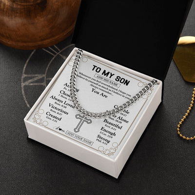 Cuban Link Chain Necklace Stainless Steel | 2 | Personalized To My Son Gifts Necklace From Mom Dad Father Mother Christ Christian Gifts For Son Birthday Christmas Graduation Custom Gift Box Message Card | https://teecentury.