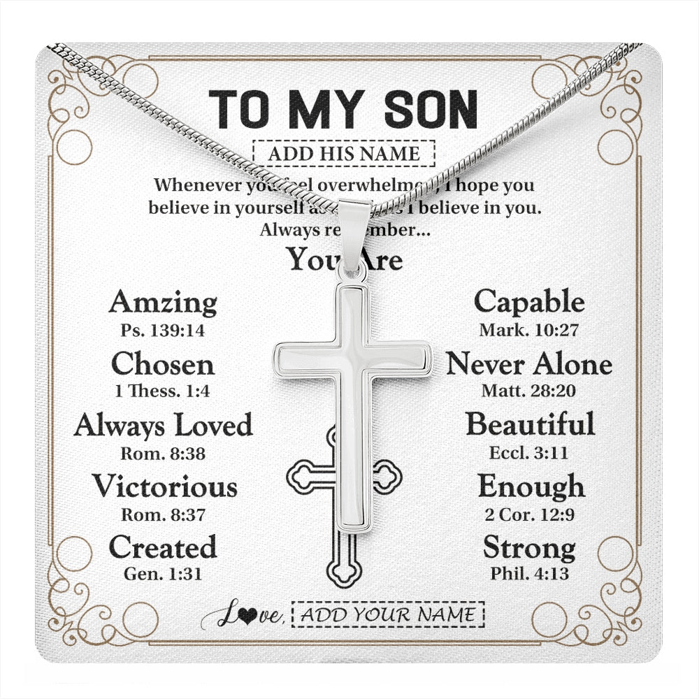 Stainless Cross Necklace Stainless Steel | 1 | Personalized To My Son Gifts Necklace From Mom Dad Father Mother Christ Christian Gifts For Son Birthday Christmas Graduation Custom Gift Box Message Card | https://teecentury.