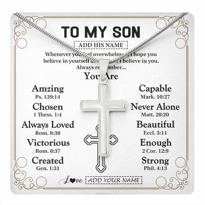 Stainless Cross Necklace Stainless Steel | 1 | Personalized To My Son Gifts Necklace From Mom Dad Father Mother Christ Christian Gifts For Son Birthday Christmas Graduation Custom Gift Box Message Card | https://teecentury.