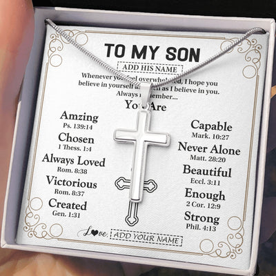 Stainless Cross Necklace Stainless Steel | 2 | Personalized To My Son Gifts Necklace From Mom Dad Father Mother Christ Christian Gifts For Son Birthday Christmas Graduation Custom Gift Box Message Card | https://teecentury.