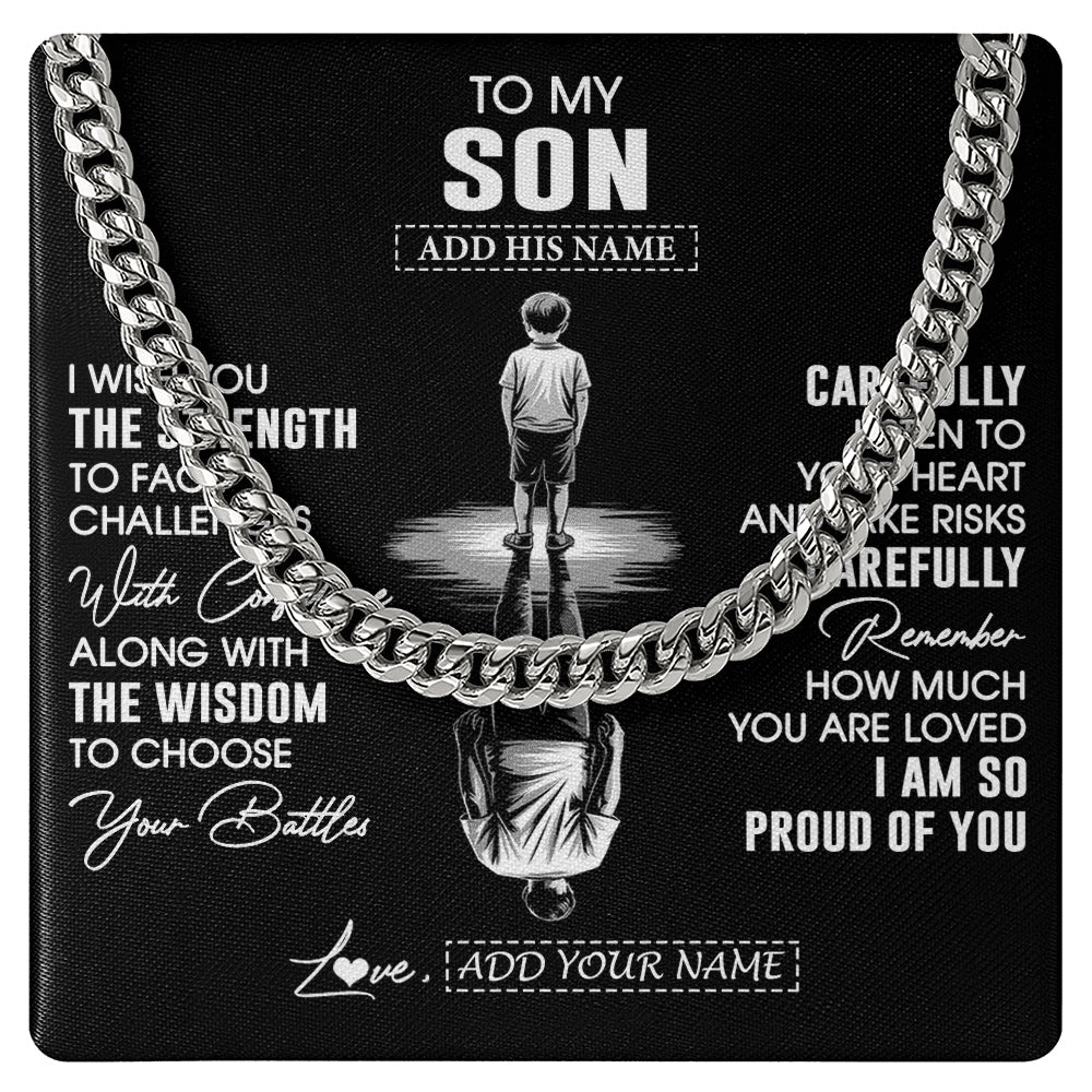 Cuban Link Chain Necklace Stainless Steel | 1 | Personalized To My Son Gifts Necklace From Mom Dad Father Mother I Wish You The Strength Son Birthday Gifts Christmas Graduation Custom Gift Box Message Card | https://teecentury.