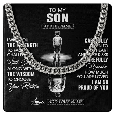 Cuban Link Chain Necklace Stainless Steel | 1 | Personalized To My Son Gifts Necklace From Mom Dad Father Mother I Wish You The Strength Son Birthday Gifts Christmas Graduation Custom Gift Box Message Card | https://teecentury.