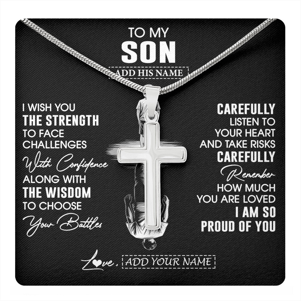 Stainless Cross Necklace Stainless Steel | 1 | Personalized To My Son Gifts Necklace From Mom Dad Father Mother I Wish You The Strength Son Birthday Gifts Christmas Graduation Custom Gift Box Message Card | https://teecentury.