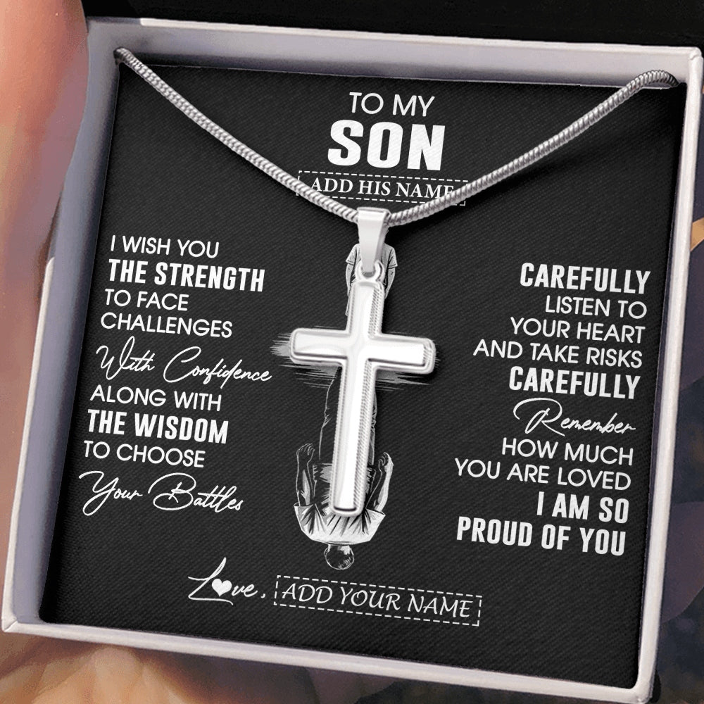 Stainless Cross Necklace Stainless Steel | 2 | Personalized To My Son Gifts Necklace From Mom Dad Father Mother I Wish You The Strength Son Birthday Gifts Christmas Graduation Custom Gift Box Message Card | https://teecentury.