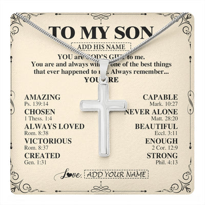 Stainless Cross Necklace Stainless Steel | 1 | Personalized To My Son Gifts Necklace From Mom Dad Father Mother You Are God's Gift To Me Son Birthday Gifts Christmas Christian Custom Gift Box Message Card | https://teecentury.