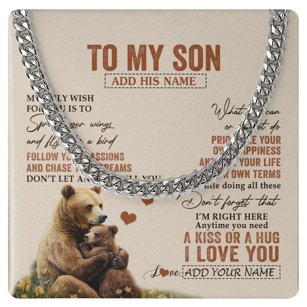 Cuban Link Chain Necklace Stainless Steel | 1 | Personalized To My Son Gifts Necklace From Mom Dad Mother Bear My Only Wish For You Son Birthday Gifts Graduation Christmas Custom Gift Box Message Card | teecentury.myshopify