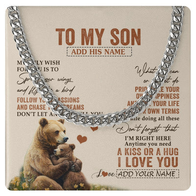 Cuban Link Chain Necklace Stainless Steel | 1 | Personalized To My Son Gifts Necklace From Mom Dad Mother Bear My Only Wish For You Son Birthday Gifts Graduation Christmas Custom Gift Box Message Card | teecentury.myshopify