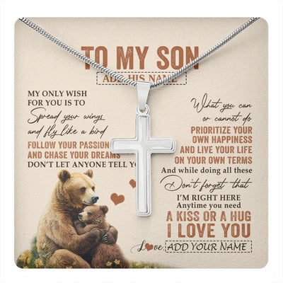 Stainless Cross Necklace Stainless Steel | 1 | Personalized To My Son Gifts Necklace From Mom Dad Mother Bear My Only Wish For You Son Birthday Gifts Graduation Christmas Custom Gift Box Message Card | teecentury.myshopify