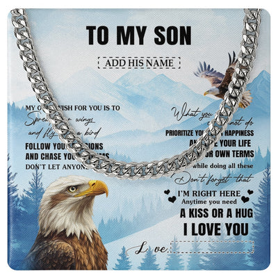 Cuban Link Chain Necklace Stainless Steel | 1 | Personalized To My Son Gifts Necklace From Mom Dad Mother Father Eagle My Only Wish For You Son Birthday Gifts Graduation Christmas Gift Box Message Card | teecentury.myshopify