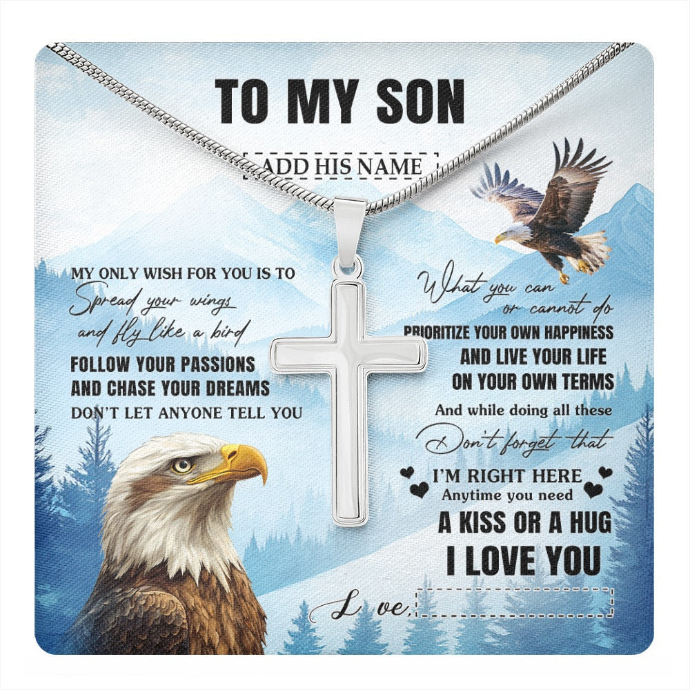 Stainless Cross Necklace Stainless Steel | 1 | Personalized To My Son Gifts Necklace From Mom Dad Mother Father Eagle My Only Wish For You Son Birthday Gifts Graduation Christmas Gift Box Message Card | teecentury.myshopify