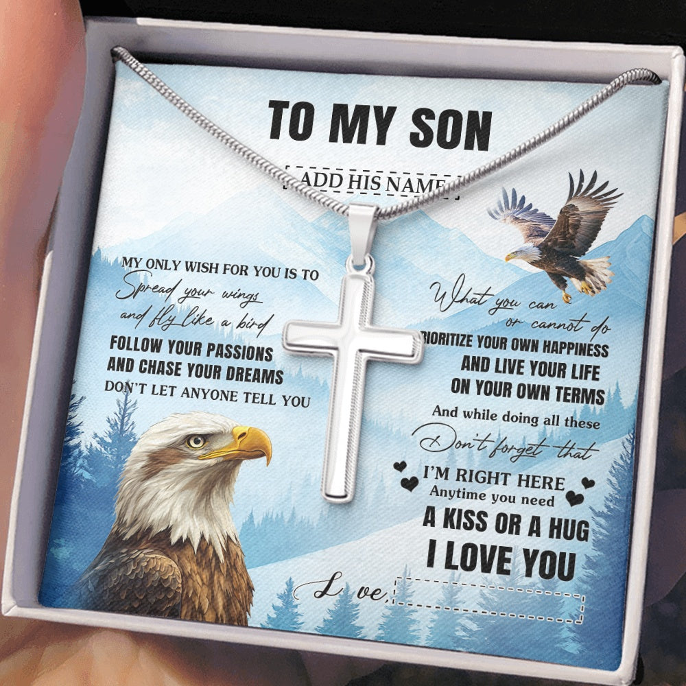 Stainless Cross Necklace Stainless Steel | 2 | Personalized To My Son Gifts Necklace From Mom Dad Mother Father Eagle My Only Wish For You Son Birthday Gifts Graduation Christmas Gift Box Message Card | teecentury.myshopify
