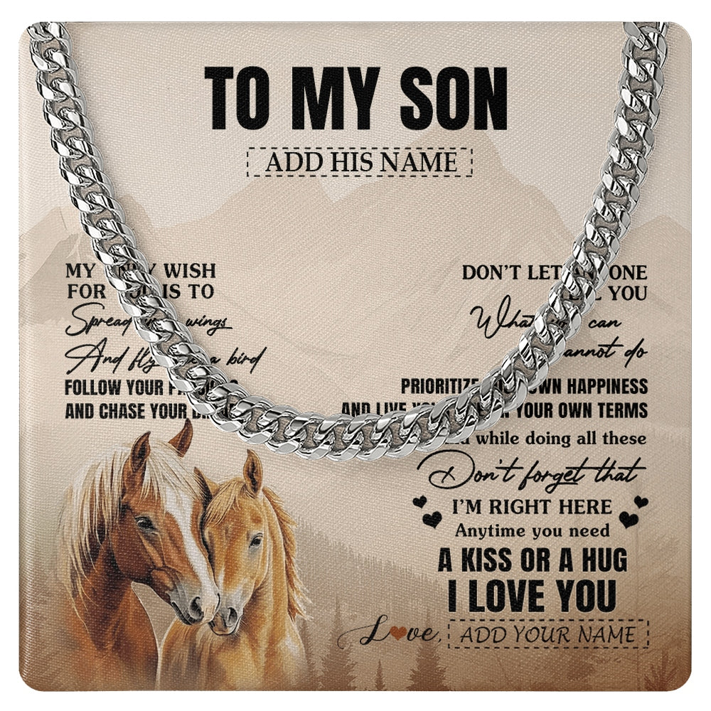 Cuban Link Chain Necklace Stainless Steel | 1 | Personalized To My Son Gifts Necklace From Mom Dad Mother Father Horse My Only Wish For You Son Birthday Gifts Graduation Christmas Gift Box Message Card | https://teecentury.