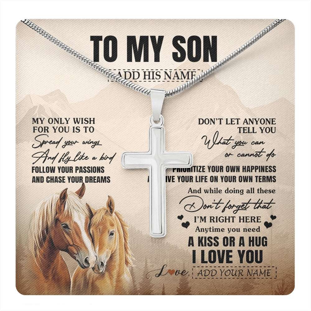 Stainless Cross Necklace Stainless Steel | 1 | Personalized To My Son Gifts Necklace From Mom Dad Mother Father Horse My Only Wish For You Son Birthday Gifts Graduation Christmas Gift Box Message Card | https://teecentury.