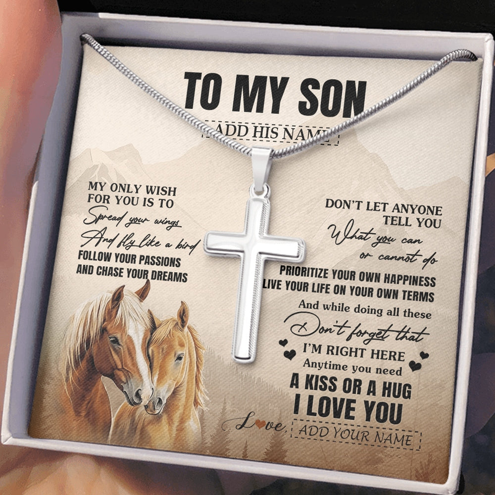Stainless Cross Necklace Stainless Steel | 2 | Personalized To My Son Gifts Necklace From Mom Dad Mother Father Horse My Only Wish For You Son Birthday Gifts Graduation Christmas Gift Box Message Card | https://teecentury.