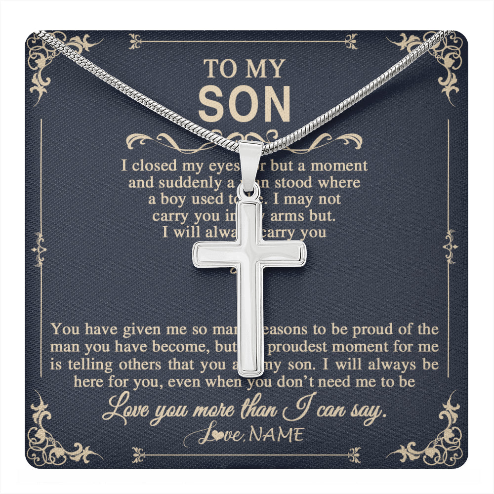 Stainless Cross Necklace Stainless Steel | 1 | Personalized To My Son Gifts Necklace From Mom Dad Mother I Closed My Eyes Gift For Son Birthday Jewelry For Men Christmas Customized Gift Box Message Card | teecentury