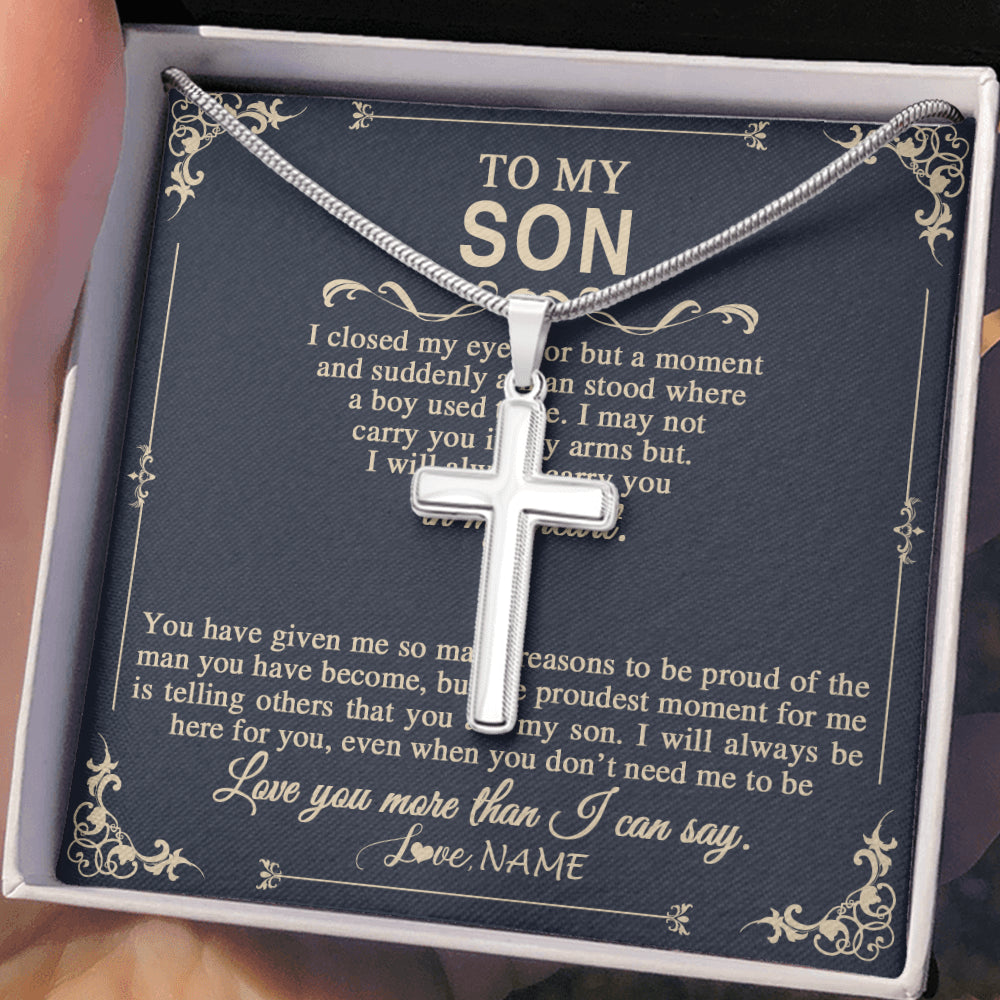 Stainless Cross Necklace Stainless Steel | 2 | Personalized To My Son Gifts Necklace From Mom Dad Mother I Closed My Eyes Gift For Son Birthday Jewelry For Men Christmas Customized Gift Box Message Card | teecentury