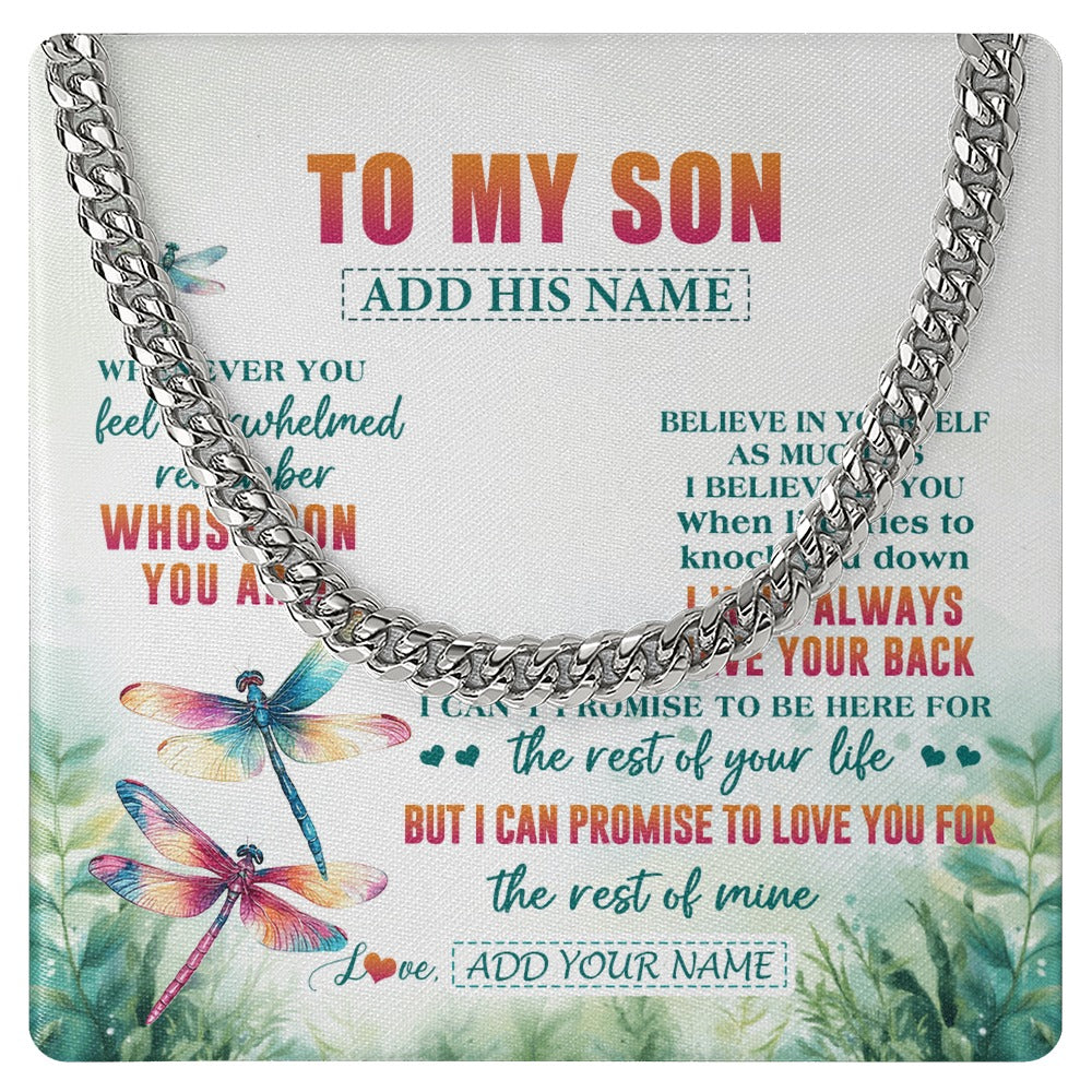 Cuban Link Chain Necklace Stainless Steel | 1 | Personalized To My Son Gifts Necklace From Mom Dad Mother Whenever You Feel Dragonfly Son Birthday Gifts Graduation Christmas Custom Gift Box Message Card | https://teecentury.