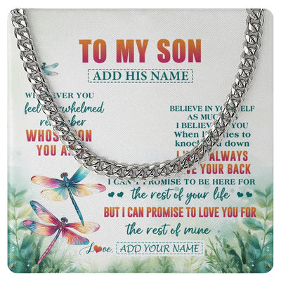 Cuban Link Chain Necklace Stainless Steel | 1 | Personalized To My Son Gifts Necklace From Mom Dad Mother Whenever You Feel Dragonfly Son Birthday Gifts Graduation Christmas Custom Gift Box Message Card | https://teecentury.