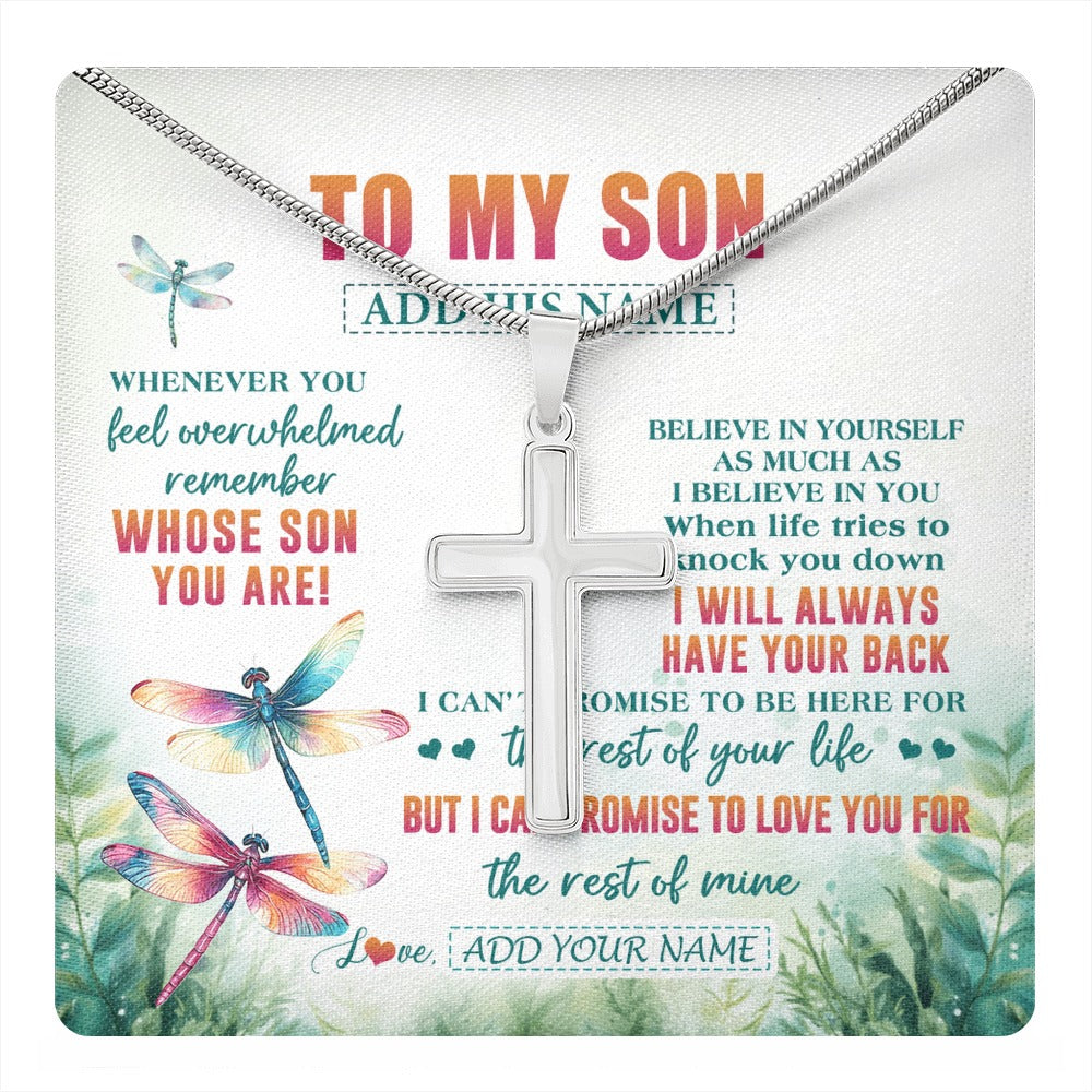 Stainless Cross Necklace Stainless Steel | 1 | Personalized To My Son Gifts Necklace From Mom Dad Mother Whenever You Feel Dragonfly Son Birthday Gifts Graduation Christmas Custom Gift Box Message Card | https://teecentury.