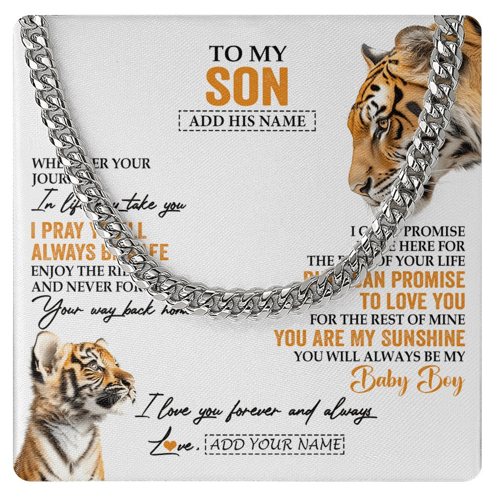 Cuban Link Chain Necklace Stainless Steel | 1 | Personalized To My Son Gifts Necklace From Mom Dad Mother Wherever Your Journey In Life Tiger Son Birthday Gifts Graduation Custom Gift Box Message Card | https://teecentury.