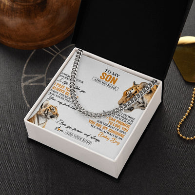 Cuban Link Chain Necklace Stainless Steel | 2 | Personalized To My Son Gifts Necklace From Mom Dad Mother Wherever Your Journey In Life Tiger Son Birthday Gifts Graduation Custom Gift Box Message Card | https://teecentury.