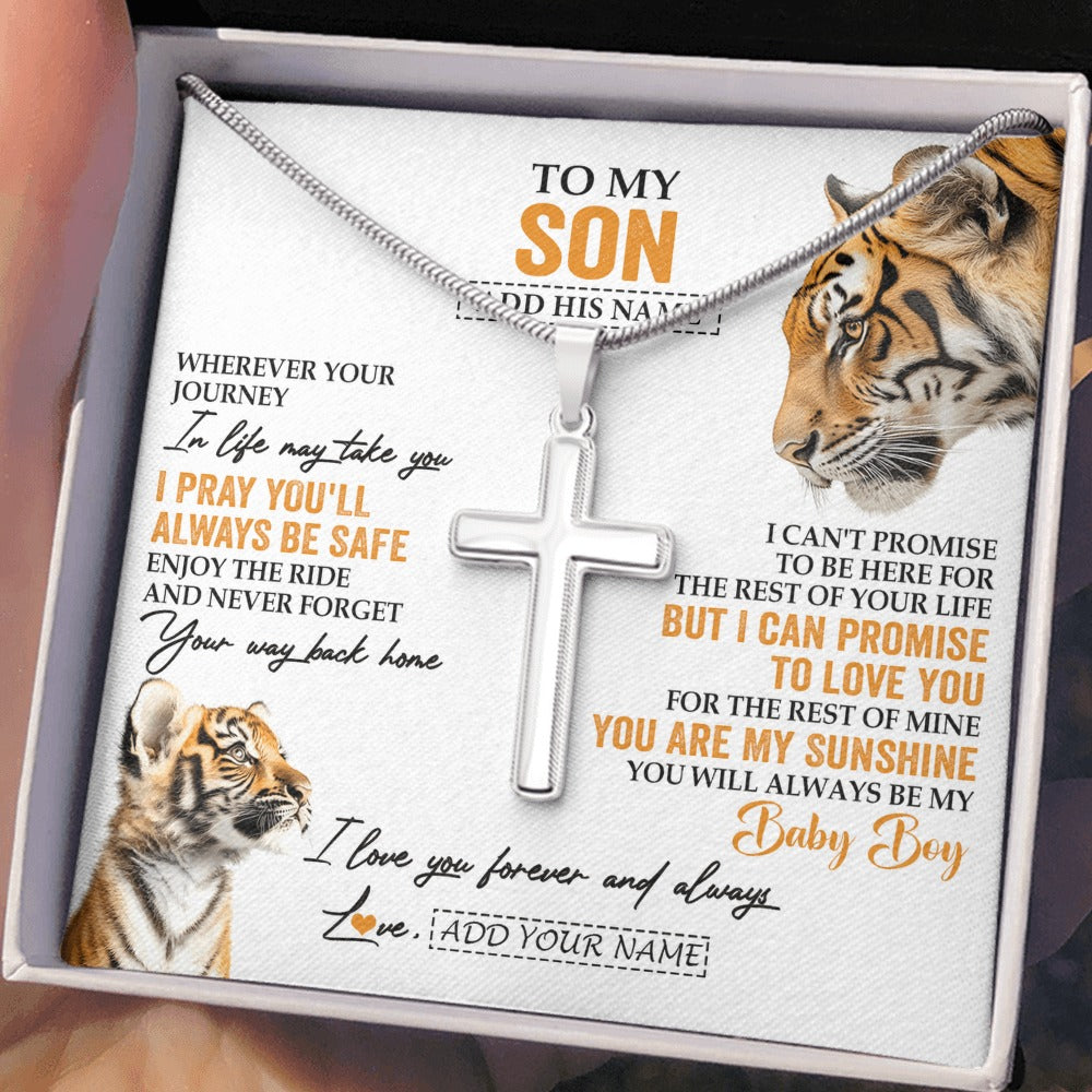 Stainless Cross Necklace Stainless Steel | 2 | Personalized To My Son Gifts Necklace From Mom Dad Mother Wherever Your Journey In Life Tiger Son Birthday Gifts Graduation Custom Gift Box Message Card | https://teecentury.