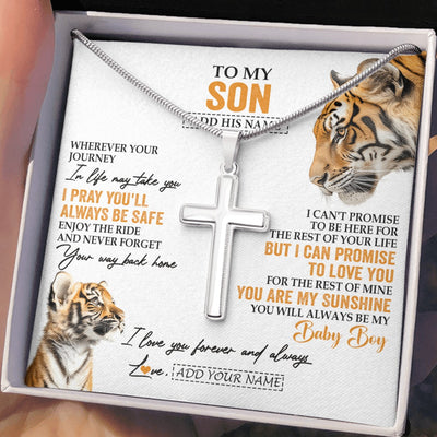 Stainless Cross Necklace Stainless Steel | 2 | Personalized To My Son Gifts Necklace From Mom Dad Mother Wherever Your Journey In Life Tiger Son Birthday Gifts Graduation Custom Gift Box Message Card | https://teecentury.