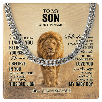 Cuban Link Chain Necklace Stainless Steel | 1 | Personalized To My Son Gifts Necklace From Mom Mother Always Remember Lion Gifts For Son Birthday Graduation Christmas Custom Gift Box Message Card | https://teecentury.