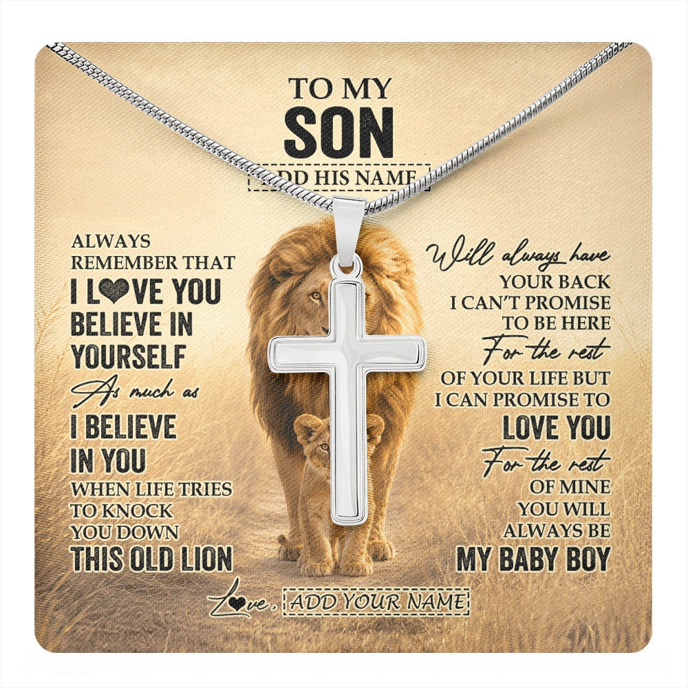 Stainless Cross Necklace Stainless Steel | 1 | Personalized To My Son Gifts Necklace From Mom Mother Always Remember Lion Gifts For Son Birthday Graduation Christmas Custom Gift Box Message Card | https://teecentury.