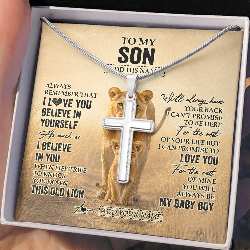 Stainless Cross Necklace Stainless Steel | 2 | Personalized To My Son Gifts Necklace From Mom Mother Always Remember Lion Gifts For Son Birthday Graduation Christmas Custom Gift Box Message Card | https://teecentury.