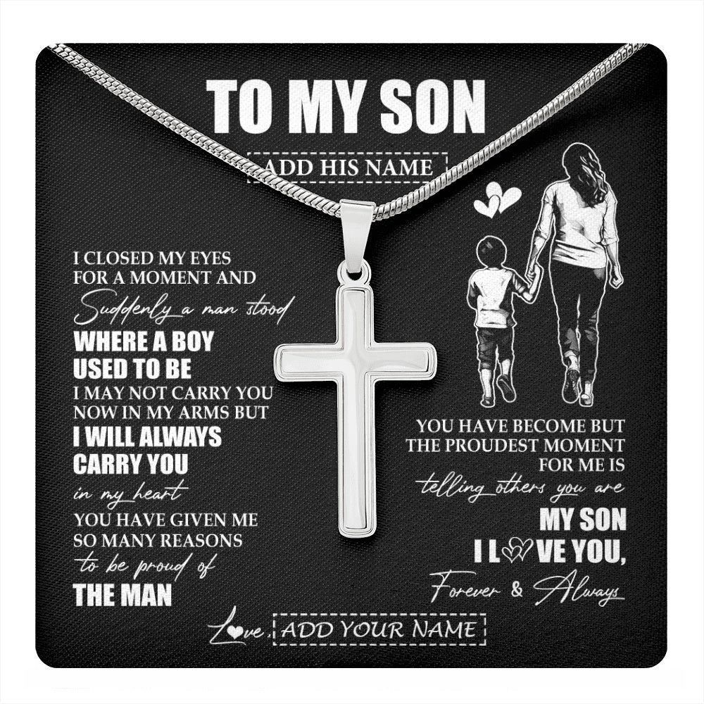Stainless Cross Necklace Stainless Steel | 1 | Personalized To My Son Gifts Necklace From Mom Mother I Closed My Eyes For A Moment Son Birthday Graduation Christmas Customized Gift Box Message Card | teecentury.myshopify