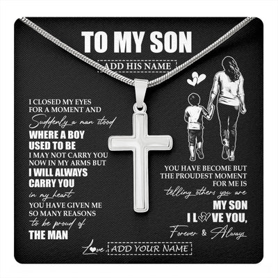 Stainless Cross Necklace Stainless Steel | 1 | Personalized To My Son Gifts Necklace From Mom Mother I Closed My Eyes For A Moment Son Birthday Graduation Christmas Customized Gift Box Message Card | teecentury.myshopify