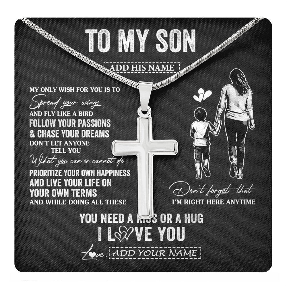 Stainless Cross Necklace Stainless Steel | 1 | Personalized To My Son Gifts Necklace From Mom Mother My Only Wish For You Son Birthday Gifts Graduation Christmas Customized Gift Box Message Card | teecentury.myshopify