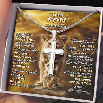 Stainless Cross Necklace Stainless Steel | 2 | Personalized To My Son Gifts Necklace From Mom Mother Never Forget How Much I Love You Lion Son Birthday Gifts Christmas Custom Gift Box Message Card | https://teecentury.
