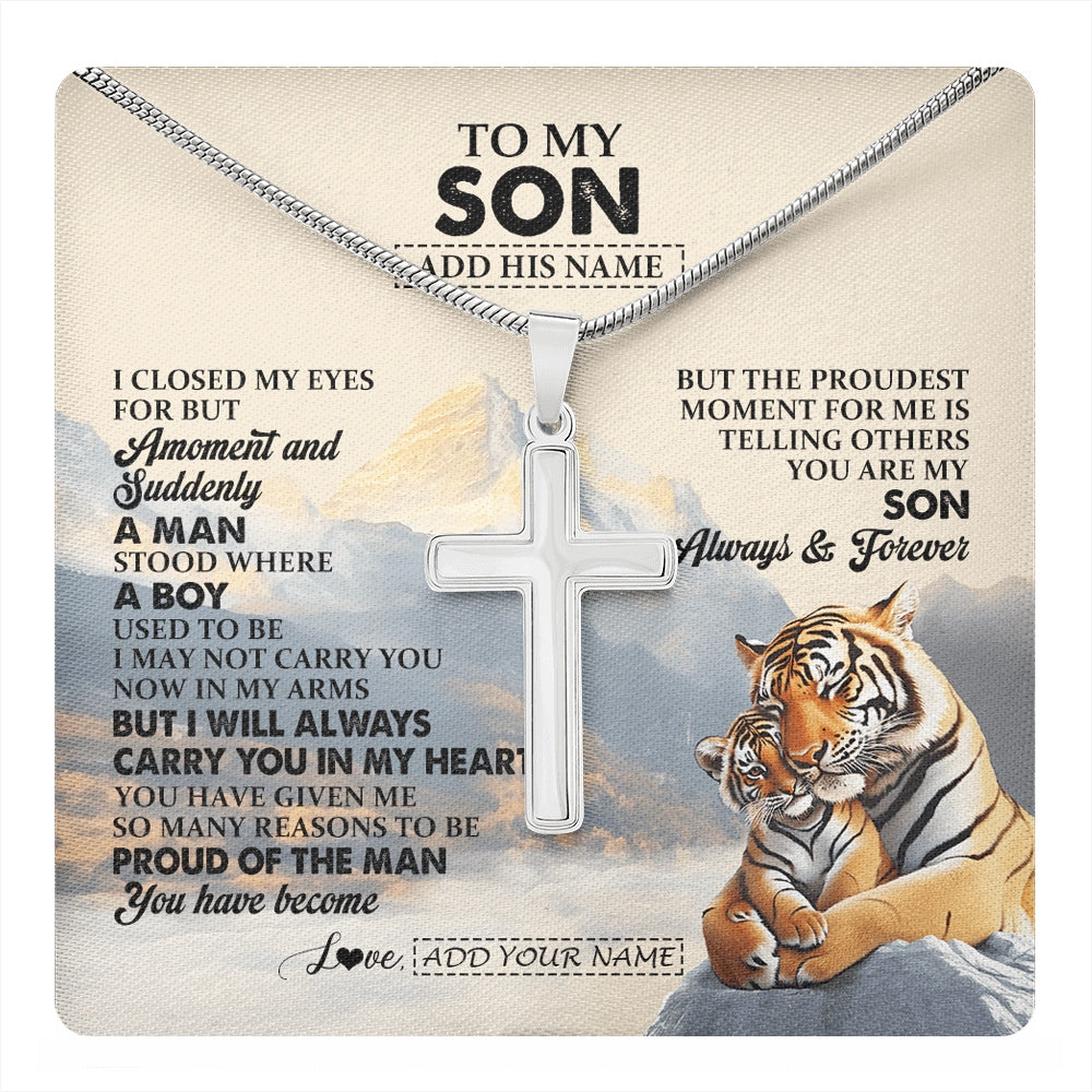 Stainless Cross Necklace Stainless Steel | 1 | Personalized To My Son Gifts Necklace Tiger From Mom Dad Mother Father You Are My Son Birthday Gifts Graduation Christmas Custom Gift Box Message Card | https://teecentury.