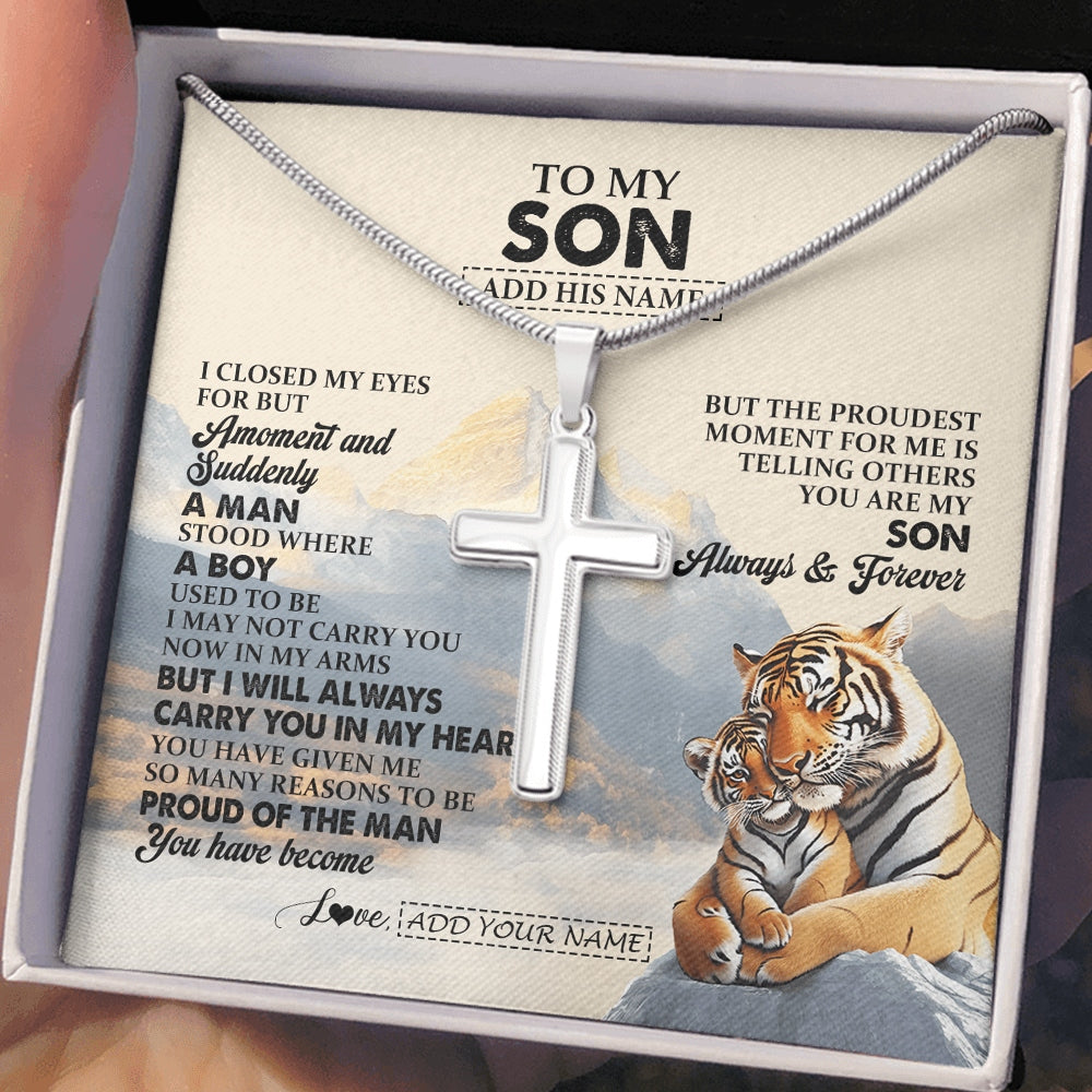 Stainless Cross Necklace Stainless Steel | 2 | Personalized To My Son Gifts Necklace Tiger From Mom Dad Mother Father You Are My Son Birthday Gifts Graduation Christmas Custom Gift Box Message Card | https://teecentury.