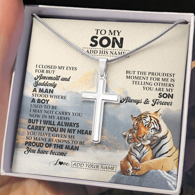 Stainless Cross Necklace Stainless Steel | 2 | Personalized To My Son Gifts Necklace Tiger From Mom Dad Mother Father You Are My Son Birthday Gifts Graduation Christmas Custom Gift Box Message Card | https://teecentury.