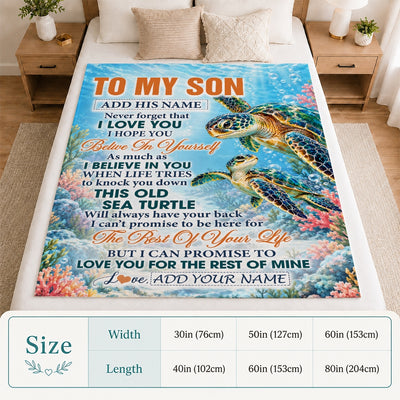 Personalized To My Son Gifts Sea Turtle From Mom Dad Blanket Never Forget I Love You Son Birthday Gift Graduation Christmas Custom Fleece Throw Blanket | teecentury
