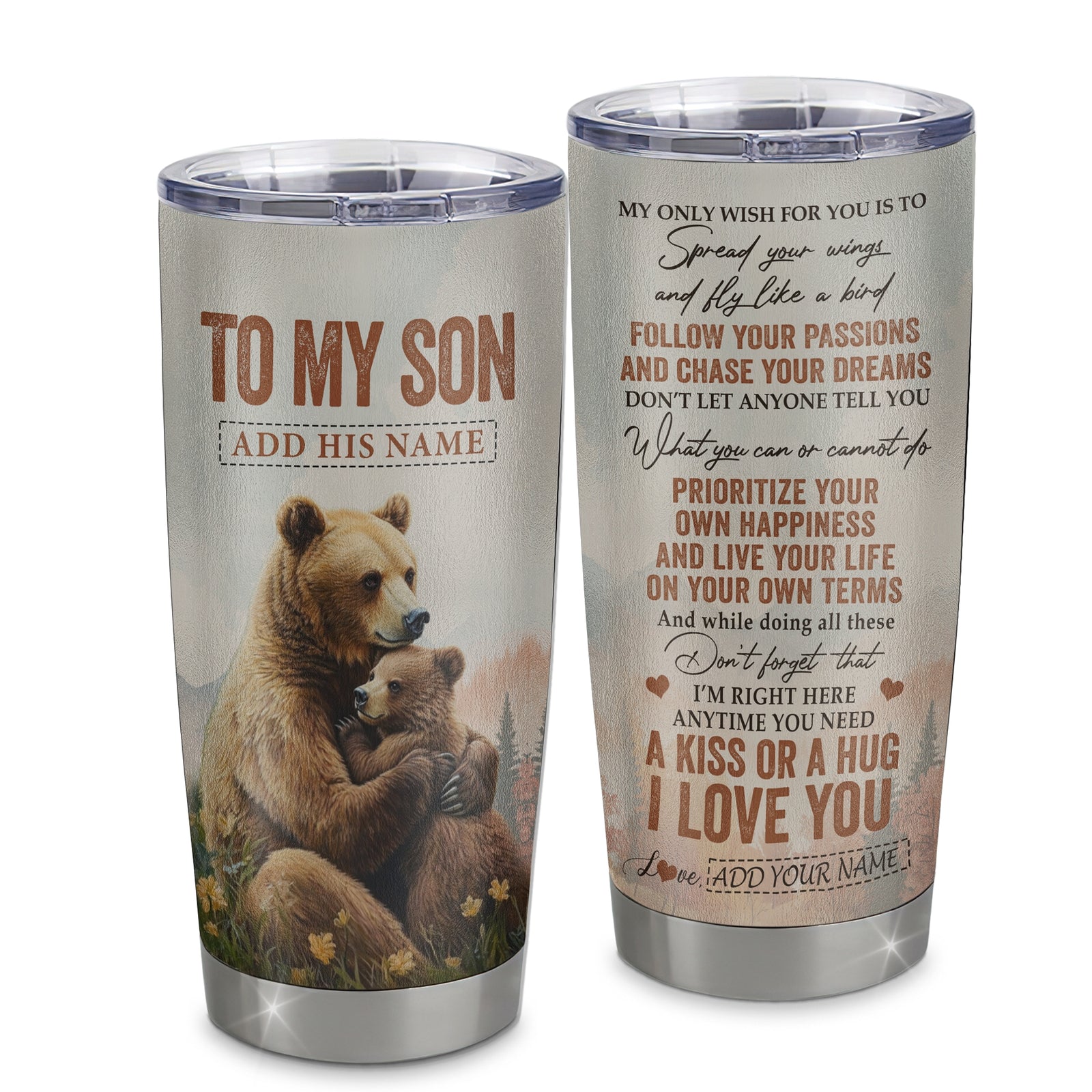 Personalized To My Son Gifts Tumbler From Mom Dad Mother Father Bear My Only Wish For You Son Birthday Gifts Graduation Christmas Custom Stainless Steel Cup Travel Mug | teecentury