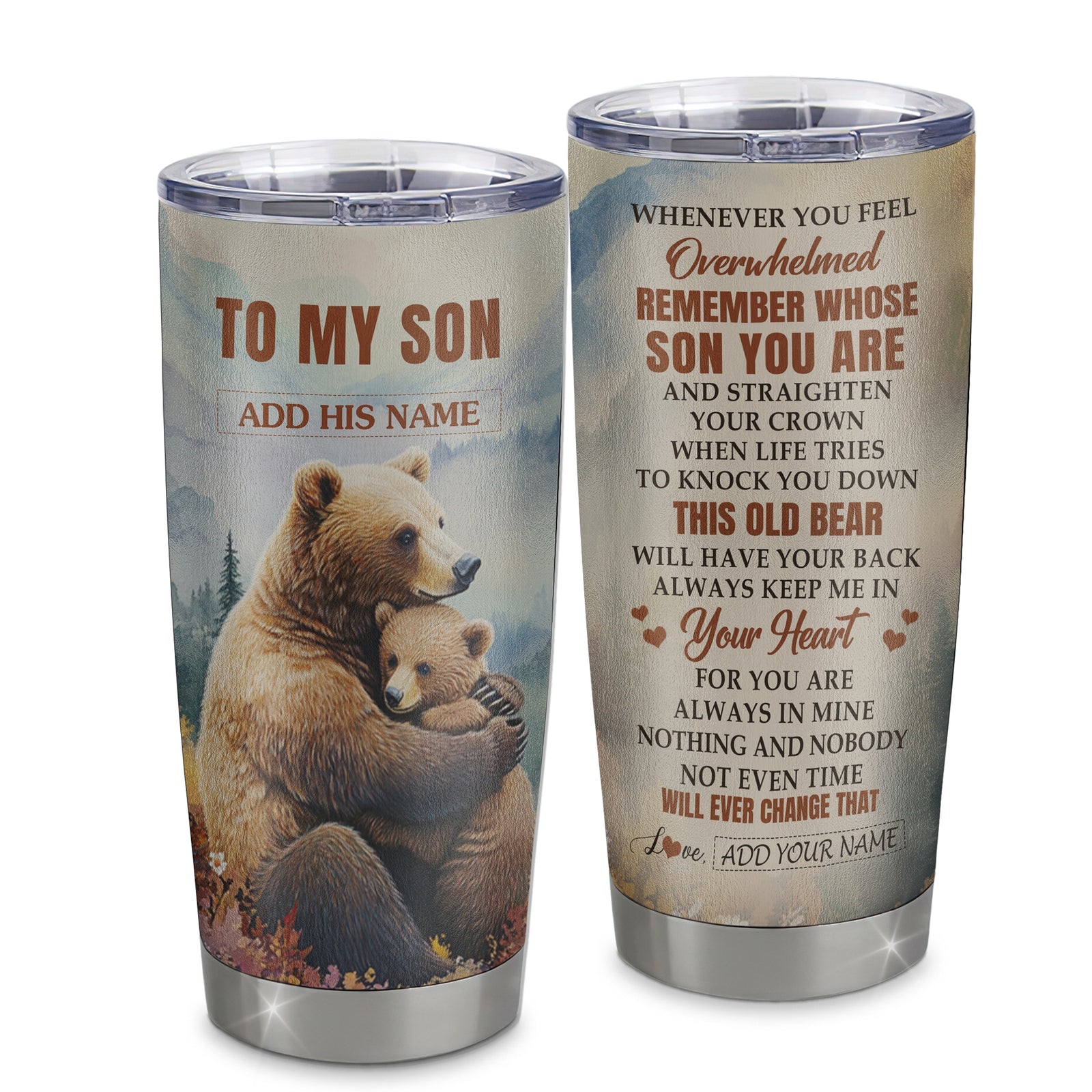 Personalized To My Son Gifts Tumbler From Mom Dad Mother Father Whenever Bear Unique Birthday Gifts For Son Graduation Christmas Custom Stainless Steel Cup Travel Mug | teecentury