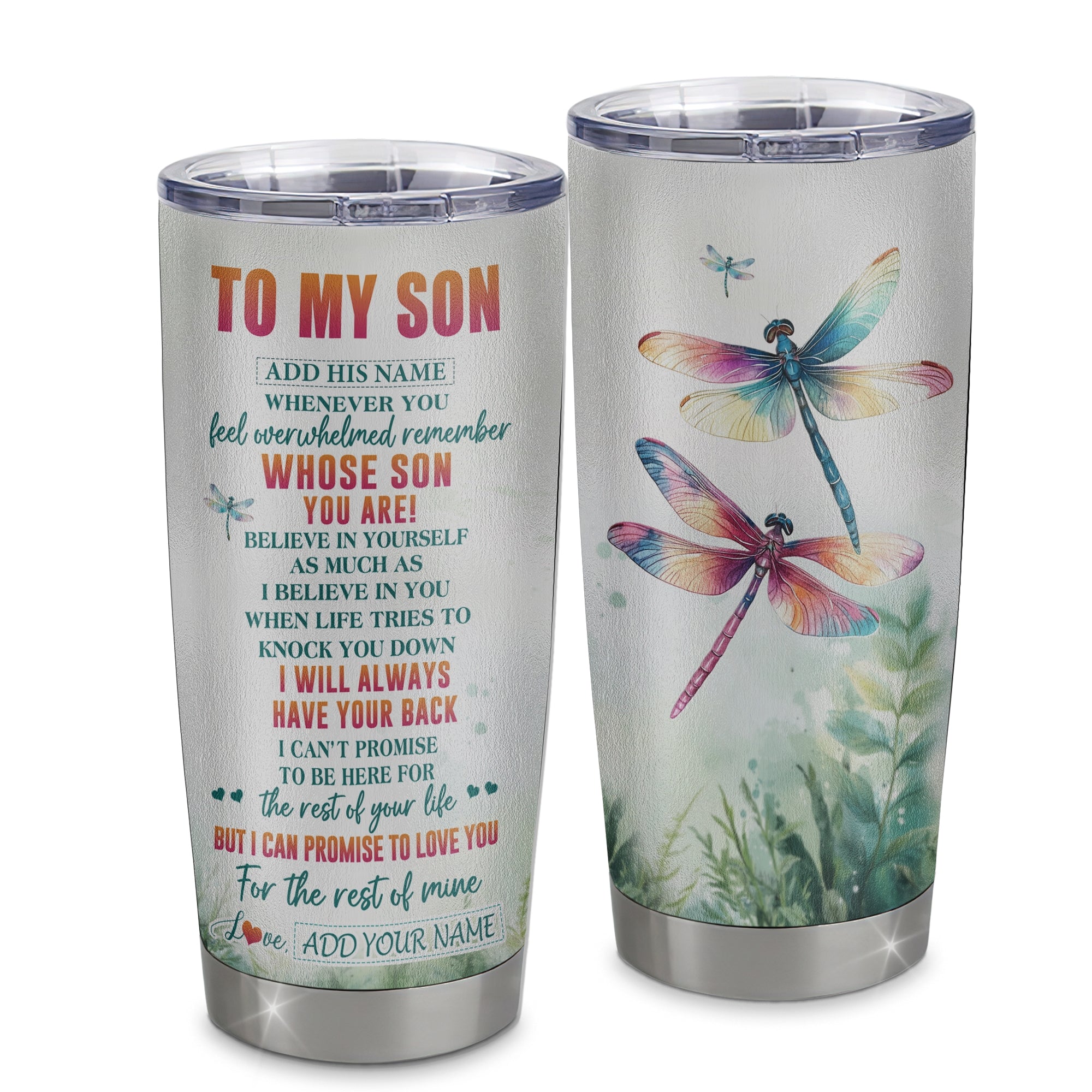Personalized To My Son Gifts Tumbler From Mom Dad Mother Father Whenever You Feel Dragonfly Son Birthday Gifts Graduation Christmas Custom Stainless Steel Travel Mug | teecentury