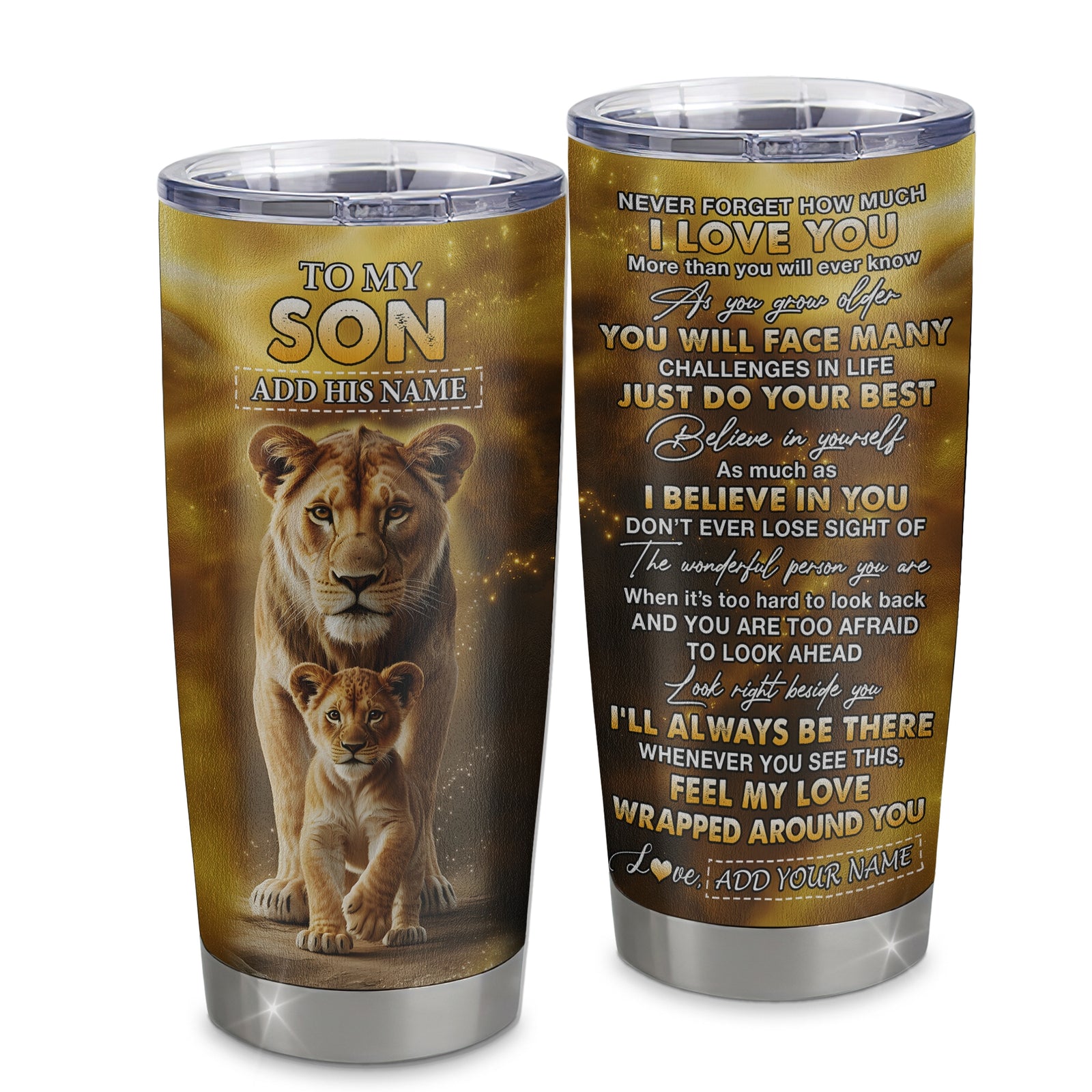 Personalized To My Son Gifts Tumbler From Mom Mother Never Forget How Much I Love You Lion Son Birthday Gifts Christmas Custom Stainless Steel Travel Mug | teecentury