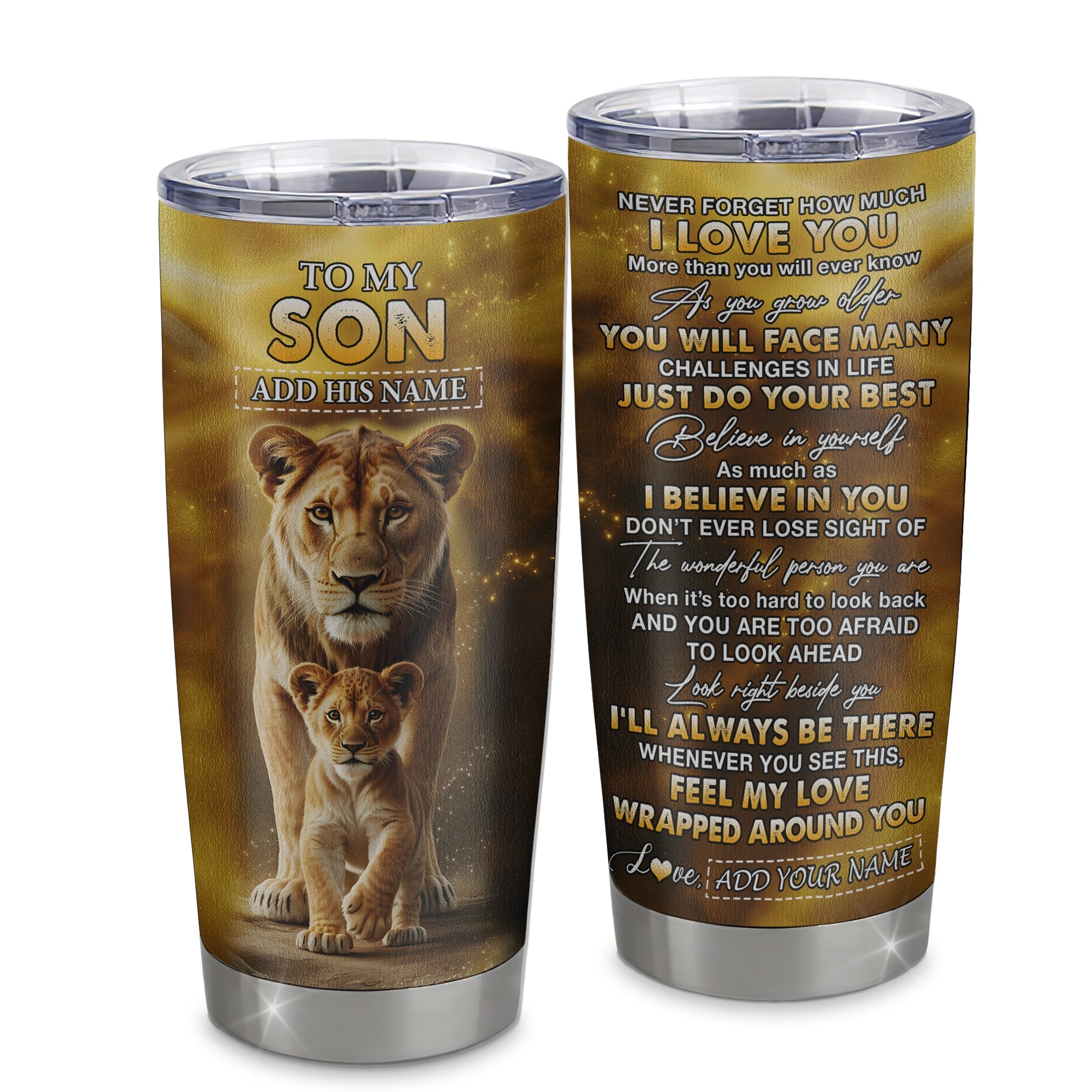 Personalized To My Son Gifts Tumbler From Mom Mother Never Forget How Much I Love You Lion Son Birthday Gifts Christmas Custom Stainless Steel Travel Mug | teecentury