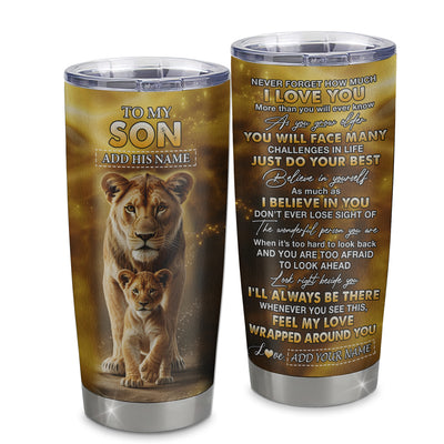 Personalized To My Son Gifts Tumbler From Mom Mother Never Forget How Much I Love You Lion Son Birthday Gifts Christmas Custom Stainless Steel Travel Mug | teecentury