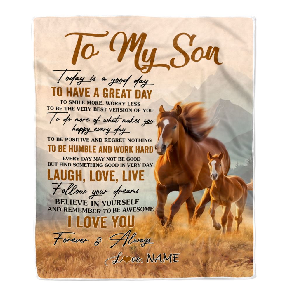 Personalized To My Son Horse Blanket From Mom Dad Mother Father Every Day Laugh Love Live Son Birthday Gifts Graduation Christmas Customized Fleece Blanket | teecentury