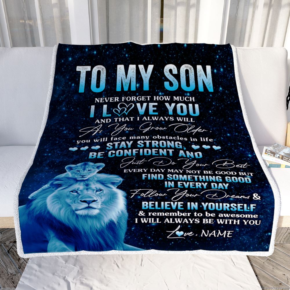 Personalized To My Son I Love You Forever Blanket From Dad Father Lion Son Birthday Gifts Graduation Christmas Customized Bed Fleece Throw Blanket | teecentury