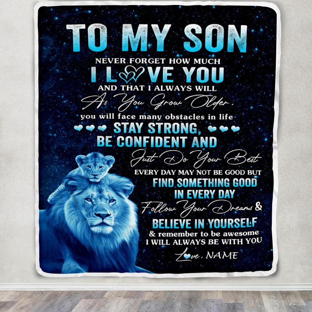 Personalized To My Son I Love You Forever Blanket From Dad Father Lion Son Birthday Gifts Graduation Christmas Customized Bed Fleece Throw Blanket | teecentury