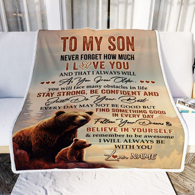 Personalized To My Son I Love You Forever Blanket From Mom Dad Mother Bear Son Birthday Gifts Graduation Christmas Customized Bed Fleece Throw Blanket | teecentury