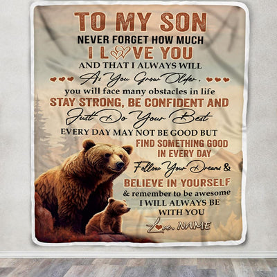 Personalized To My Son I Love You Forever Blanket From Mom Dad Mother Bear Son Birthday Gifts Graduation Christmas Customized Bed Fleece Throw Blanket | teecentury